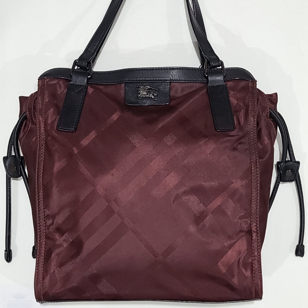 Burberry Maroon Tote with Black Accents